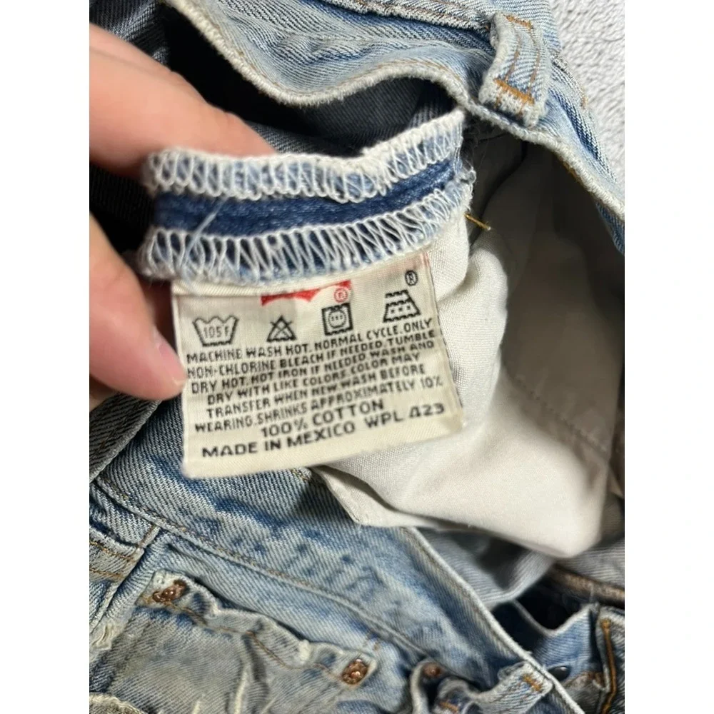 VTG Levis 501 Button Fly Red Tag Distressed Men 38x34 Light Washer Biker Style - Picture 12 of 15